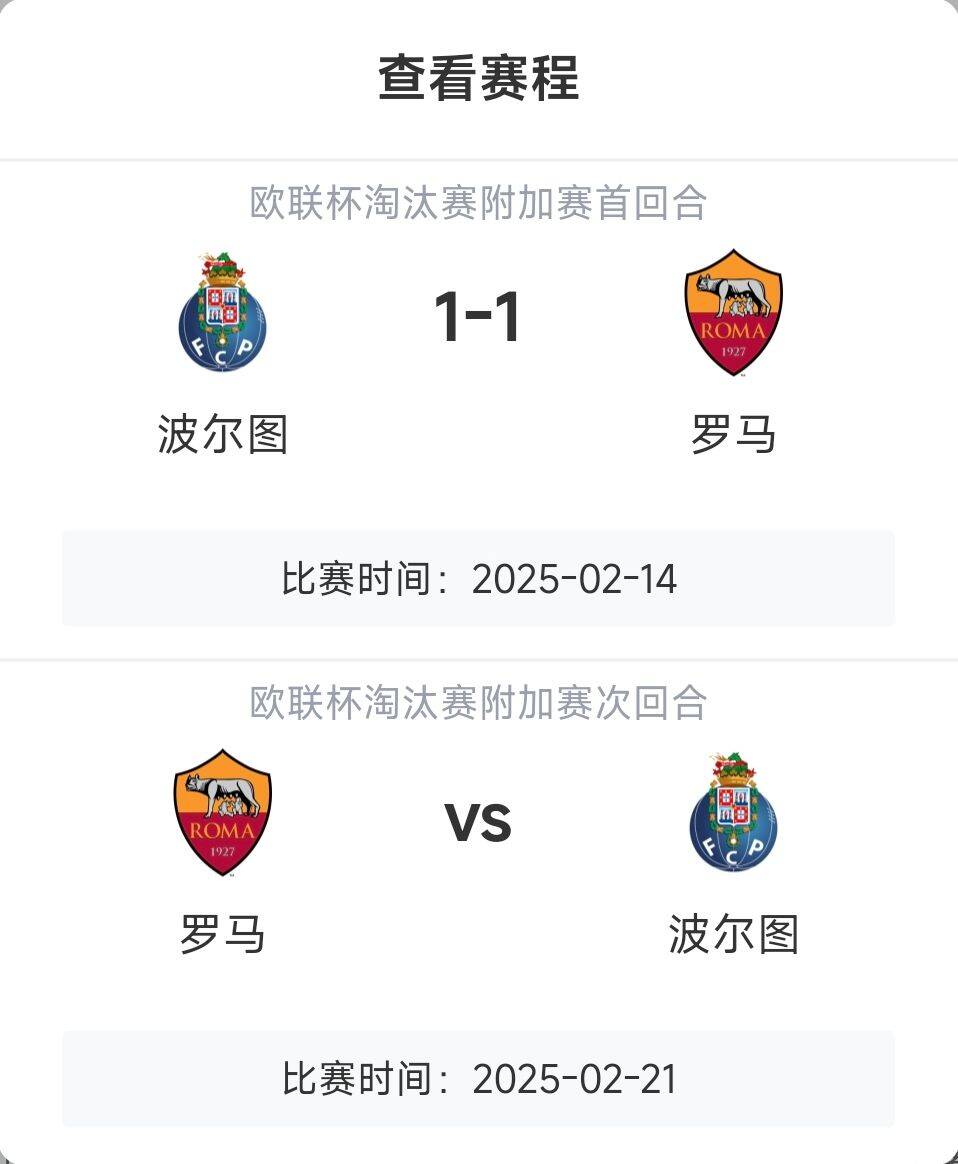 罗马顶得住吗？意甲欧战8队3队直通4队出局，罗马首回合1-1波尔图